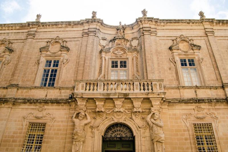 Cathedral Museum in Mdina Malta. This museum in Malta has one of the most beautiful exteriors in Mdina. If you're visiting Malta, be sure to include Mdina in your Malta itinerary! #malta #architecture #Mdina #Europe #travel