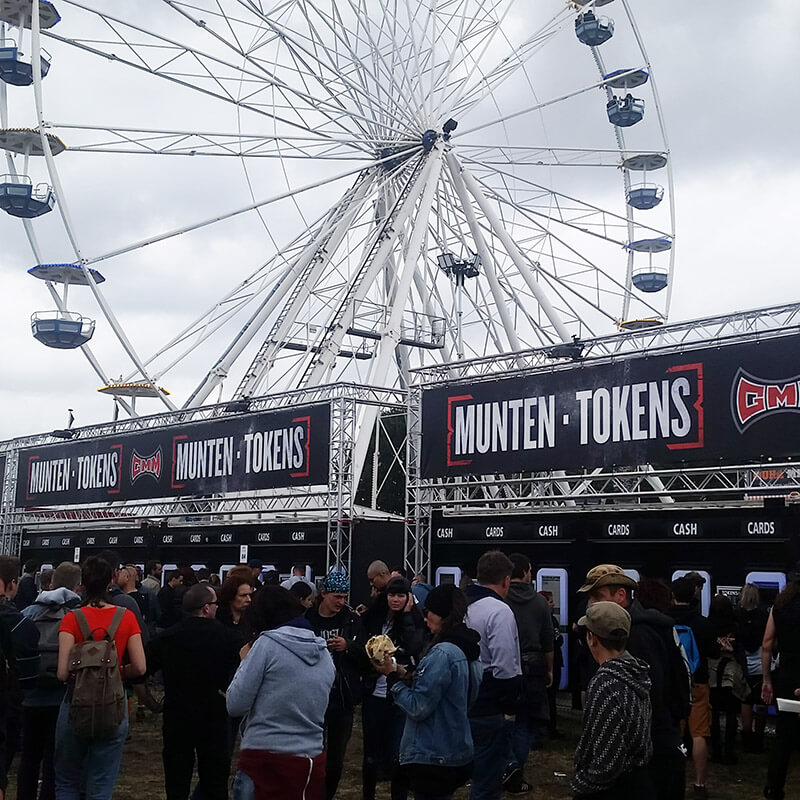 At Graspop, you need to pay with coins known as munten instead of cash.  This can be purchased at a booth near the front.