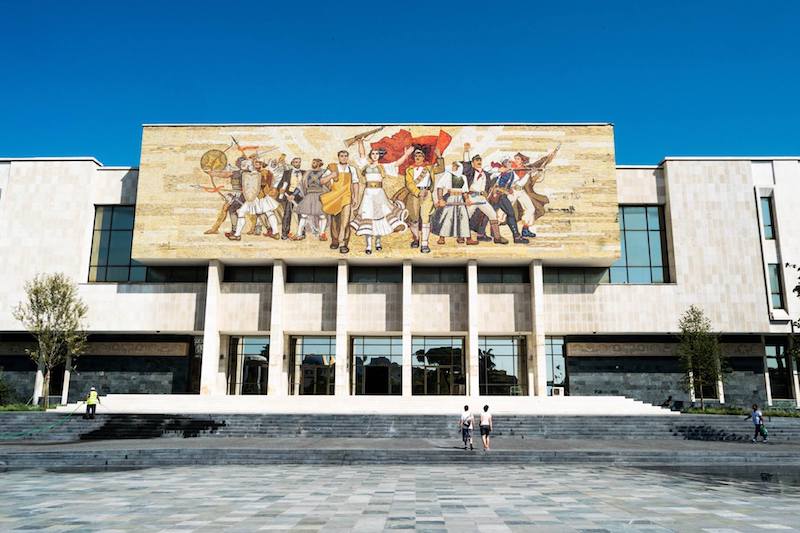 Skanderbeg Square, one of the main squares in Tirana. Read about what to do in Albania. #Albania #travel #Balkans #Tirana