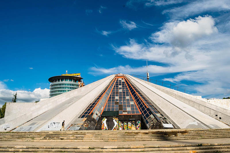 Photo of the Pyramid of Tirana in Tirana Albania, one of the main attractions of Tirana.
