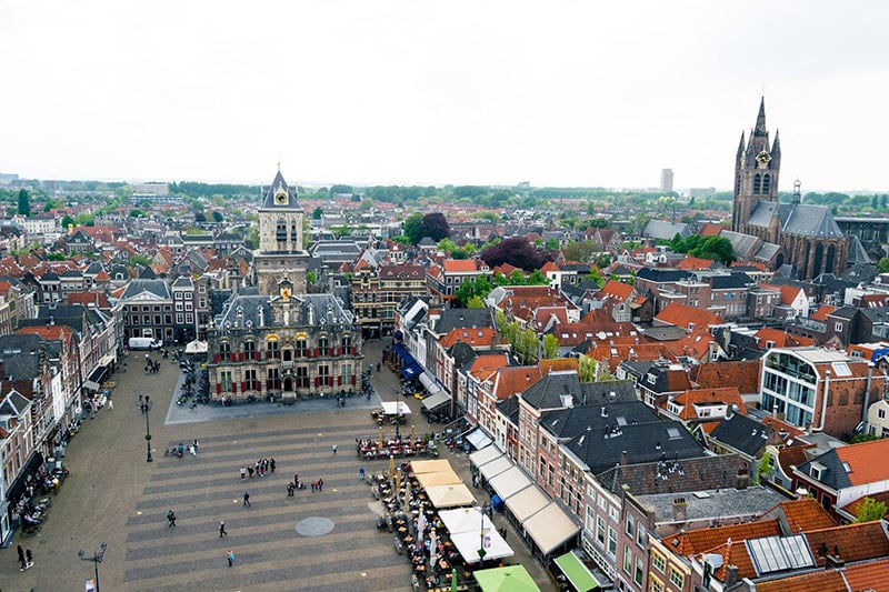 View from the top of the New Church in Delft, one of the best things to do in Delft. Find out the best things to do in the perfect self-guided walking tour of Delft.