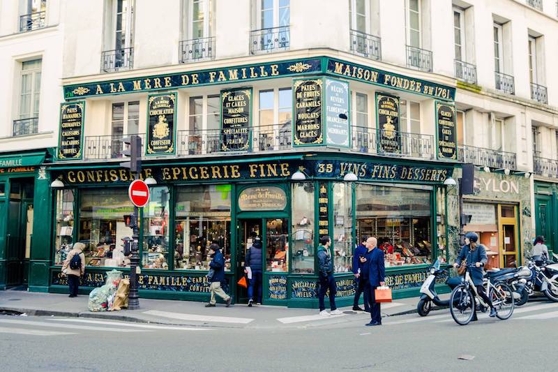 Photo of A la Mere de Famille, a beautiful Parisian confectionary, one of the stops on a self guided walking tour of Paris' covered passages.