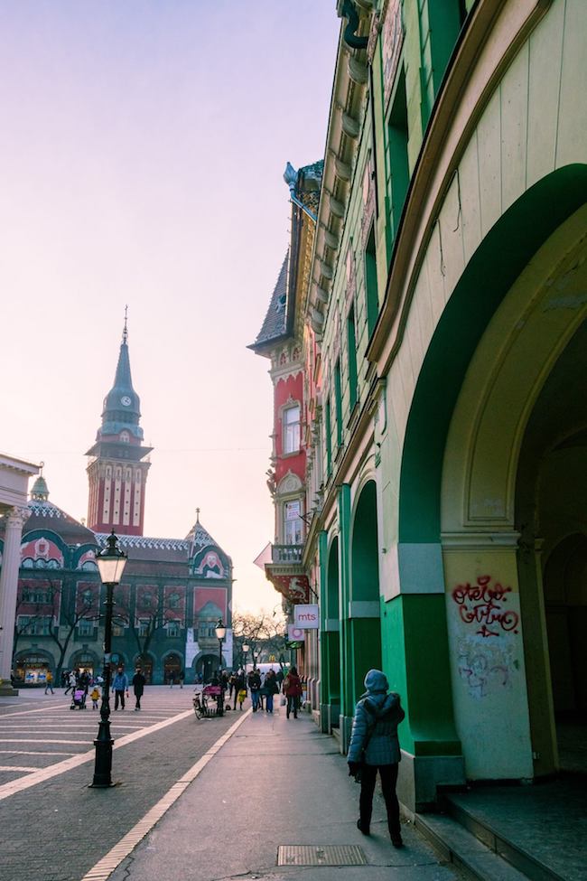 View of city center in Subotica. Walking around the city center in Subotica is one of the best things to do in Subotica Serbia. Read why you need to visit this art nouveau architecture lover's dream city! #travel #balkans #serbia #subotica #europe #architecture #artnouveau
