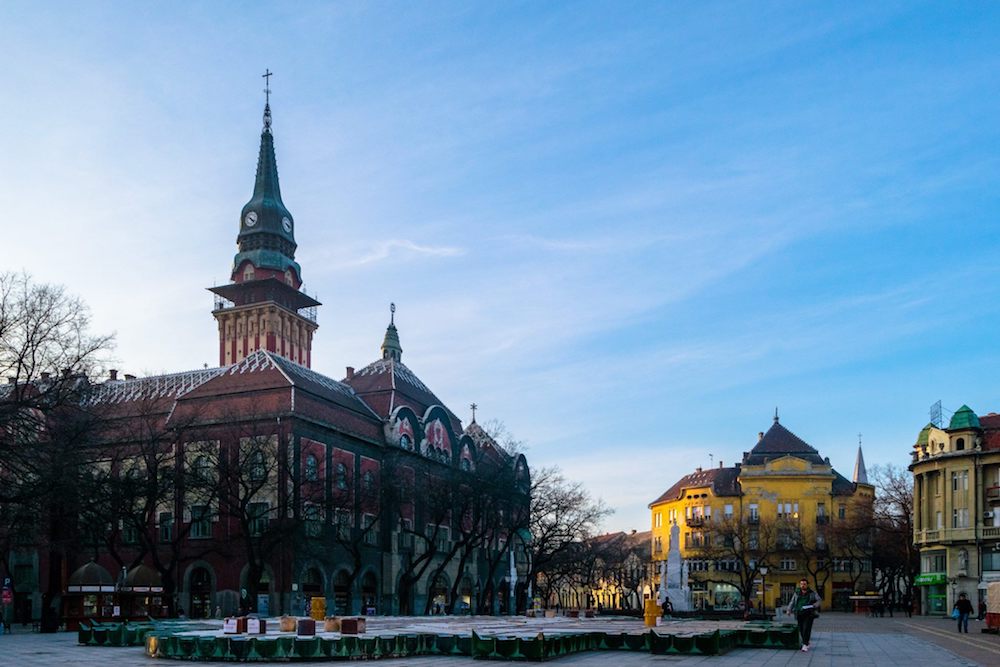Subotica City Hall in Subotica Serbia. Read about why you need to visit this beautiful city in Serbia with the best things to do in Subotica Serbia! #travel #balkans #serbia #subotica #europe #architecture #artnouveau
