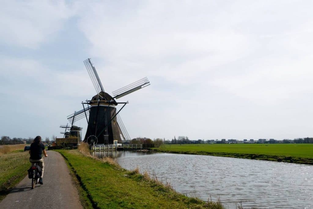 Man riding a bike outside of the Hague near the Molendriegang, one of the most beautiful attractions outside of the Hague. #hague #travel #molen #windmill