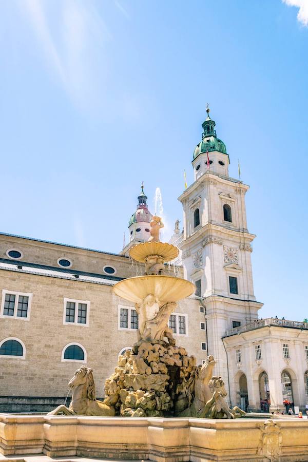 Beautiful fountain in Salzburg, Austria near Mozartplatz.