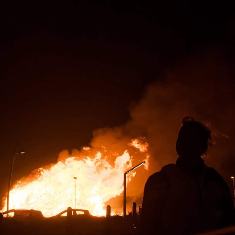 The infamous Scheveningen bonfire 2019 burning in the distance.  The Scheveningen vreugdevuren is lit on New Year's Eve and is the highest bonfire in the world. #scheveningen