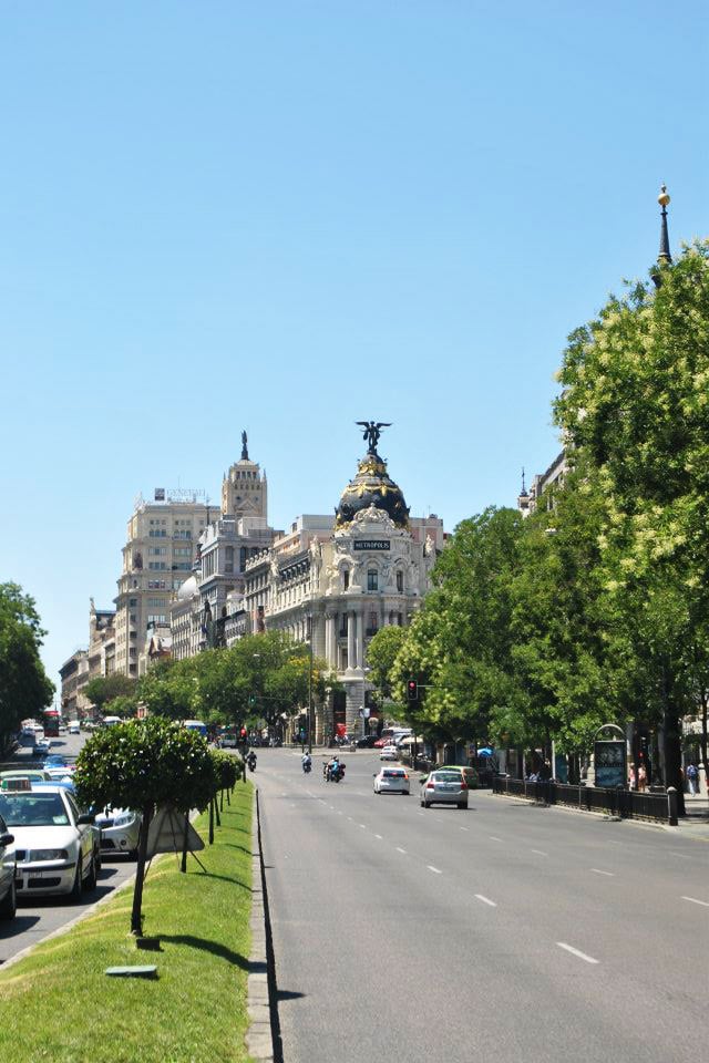 Gran Via, one of the best things to see in Madrid on a budget. Read more insider tips on what to do in Madrid on a budget! #madrid #spain #travel #europe