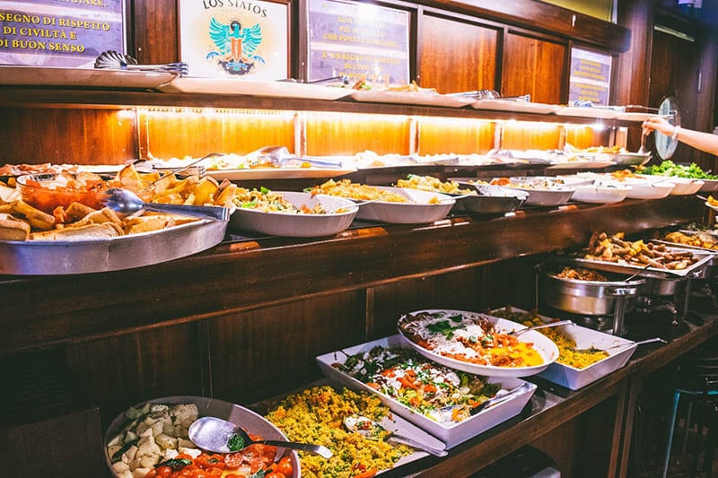 Apertivo spread at a restaurant in Milan,