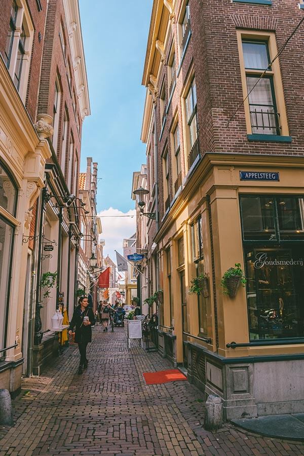 One of the cute shopping streets in Alkmaar to explore on foot during a day trip