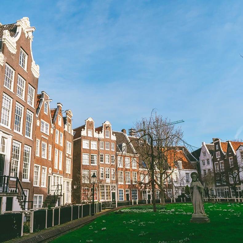 View of the courtyard within the Begijnhof in Amsterdam