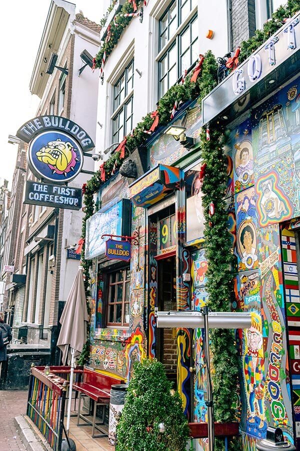 The Bulldog, a coffeeshop that sells marijuana within the Red Light District in Amsterdam