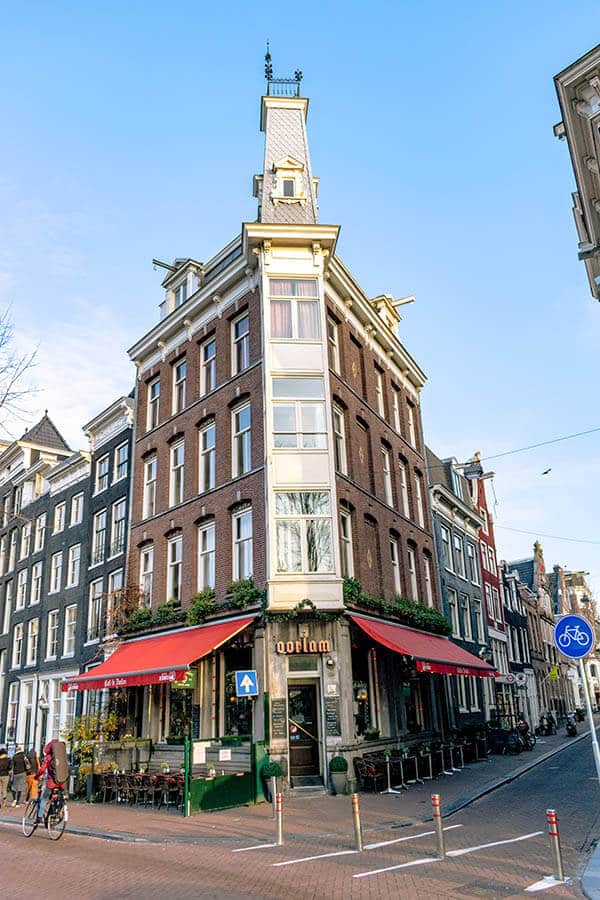 Exterior of Cafe Doelen, a well-known brown bar [Dutch bar] in Amsterdam with canal views! #amsterdam #holland #nederland #beer #travel