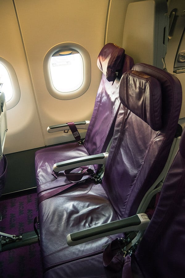 Economy seating on WOW air, a cheap airline that flies between Europe and the US.  Read a review of flying with WOW air in economy class.