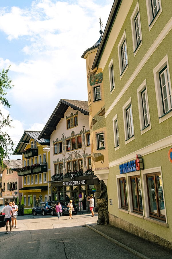 Beautiful street view of the historic city center of St. Gilgen, Austria