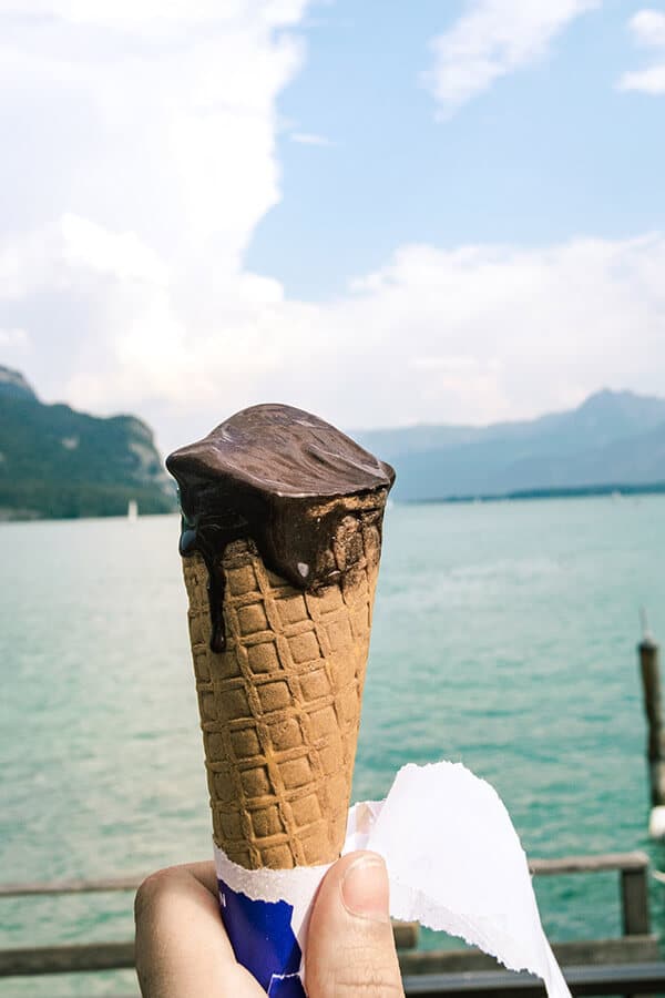 Vegan Ice cream purchased in St. Gilgen with views of the Wolfgangsee. #vegan #austria