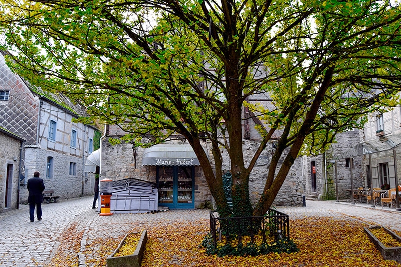 Beautiful street with leaves in Durbuy Belgium, one of the best day trips from Brussels.