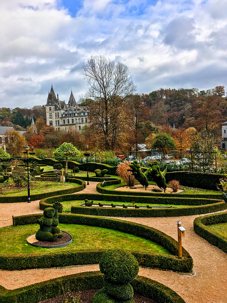  Beautiful chateau view from the topiary garden in Durbuy Belgium in the southern part of Belgium. Discover the best things to do in Durbuy! #Travel #Belgium #BeautifulPlaces #Castle