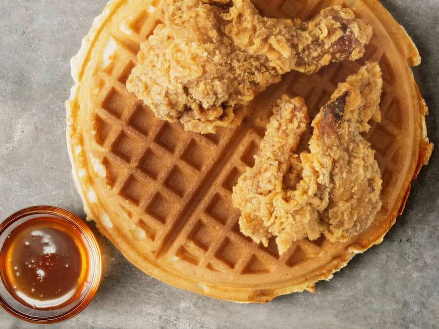 Chicken and Waffles, a famous food that you can find in Harlem in New York CIty.