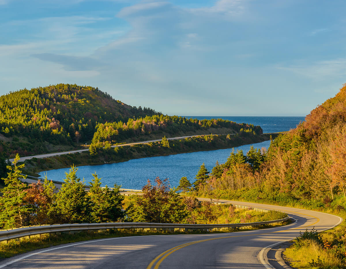 The weaving roads of the Cabot Trail, one of the best things to do on Cape Breton Island in Canada. 