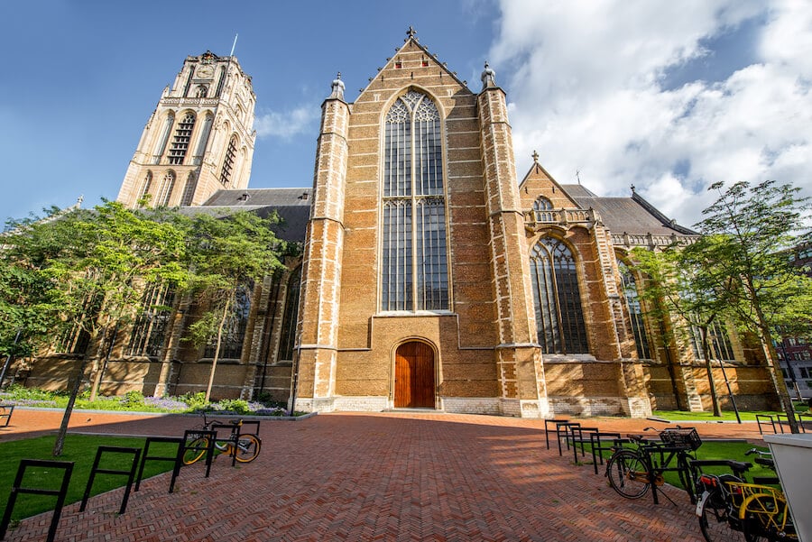 Grote of Sint-Laurenskerk, one of the few remaining remnant of medieval Rotterdam. The view from the top of this church in Rotterdam is not to be missed on your list of things to do in Rotterdam. #travel #church #rotterdam
