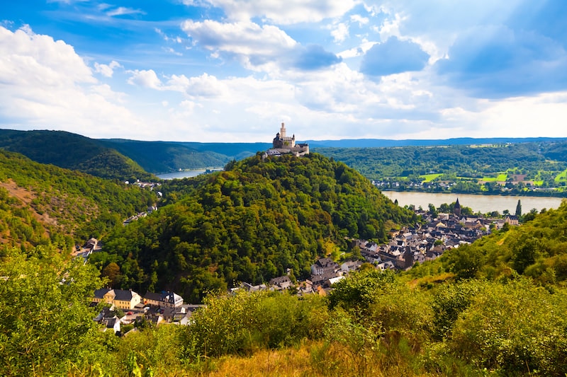Photo of Castle Marksburg in Rhine Valley Germany. Read how to visit Rhine Valley on a budget without a river cruise!