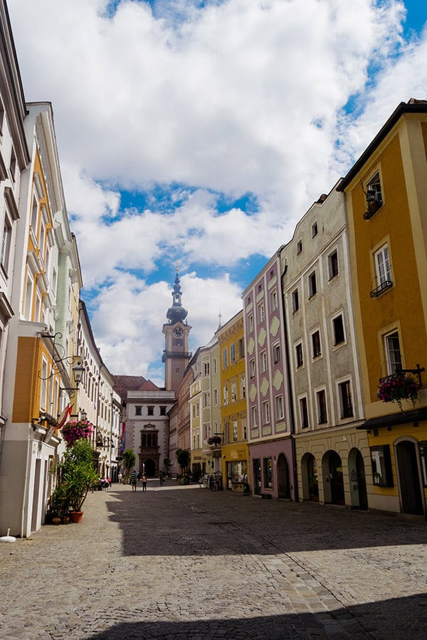 Beautiful view of Linz's historic city center.  This off the beaten path city in Austria is perfect for those looking to save money on accomodation in Austria. #travel #austria #linz