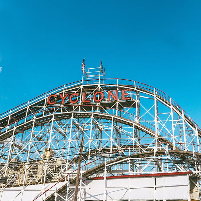 View of the Cyclone, New York's oldest roller coaster in Coney Island, New York City