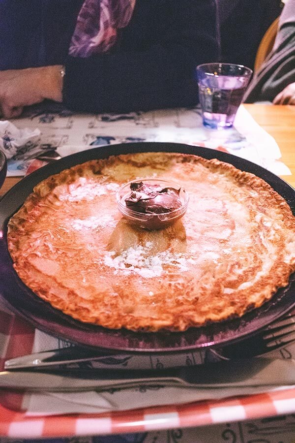 Dutch pancakes are a bit flatter than American pancakes.  This Dutch food is delicious with nutella! 
