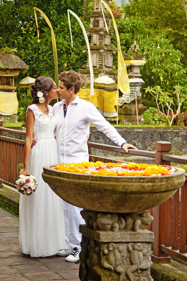 Couple in white celebrating a wedding in Bali, Indonesia