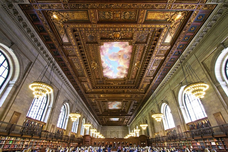 Beautiful view of New York City Central Library's famous reading room!