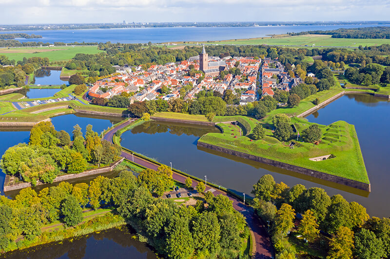 The beautiful Dutch city of Naarden seen from above
