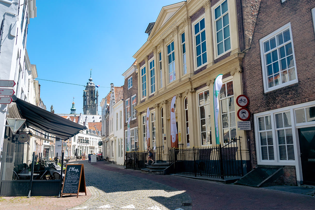 Beautiful street with historic houses in the stunning Zeeuwse capital of Middelburg, the Netherlands.