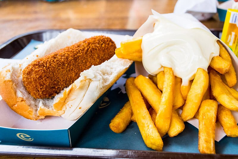 Kroket met frites, a very Dutch lunch at Efteling amusement park in the Netherlands. #dutch