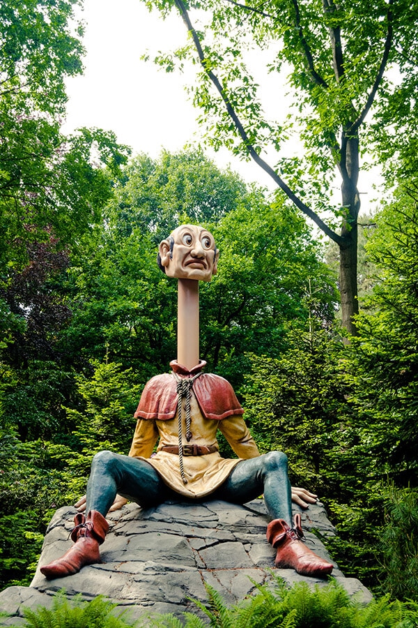 The unique animatronic representing Langnekat at Efteling theme park in the Netherlands, which has a unique style of illustrations.  