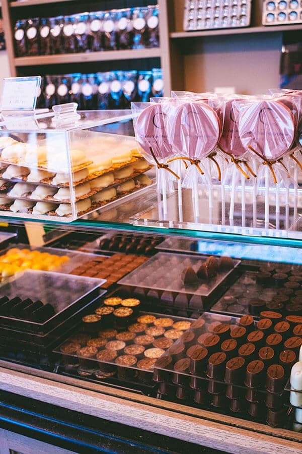 Belgian chocolate at a chocolatier in Ghent, Belgium.  You cannot miss trying the local chocolate when visiting Ghent!