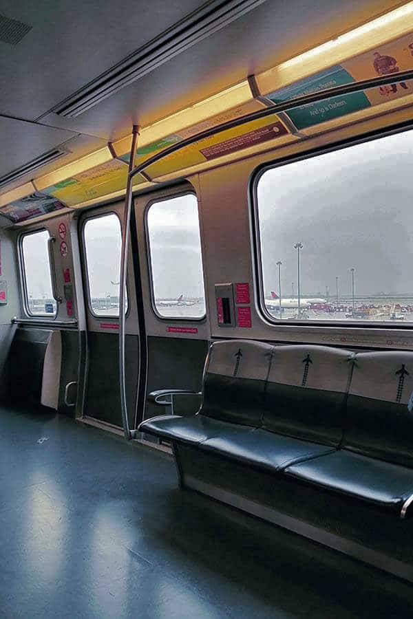 Interior of the Airtrain, the train that brings you from Jamaica, Queens to JFK airport in New York City!