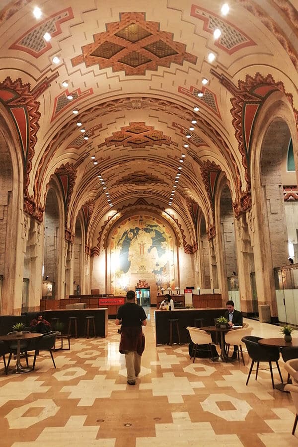 Beautiful art deco interior of the Guardian Building in downtown Detroit, one of the highlights of Detroit.
