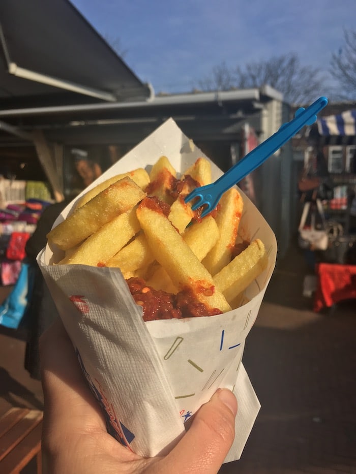 Vlaamse Frites, fries, in Amsterdam, the Netherlands. Read about 25 Dutch foods that you must try in Holland! #travel #Amsterdam #Netherlands #holland