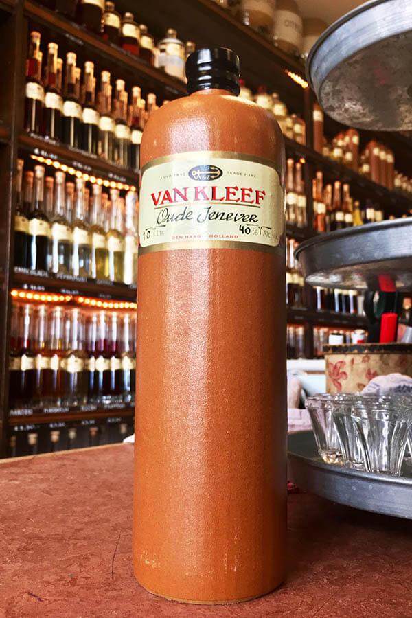 A genever bottle from a famous distillery maker in the Hague, Van Kleef. Van Gogh would buy his genever here! #netherlands #genever #jenever #holland #nederland #travel 