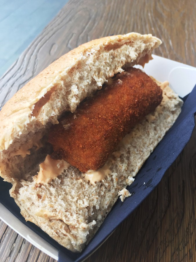 Croquette from the Markthal in Rotterdam. Eating in the Markthal is one of the best things to do in Rotterdam. #travel #rotterdam
