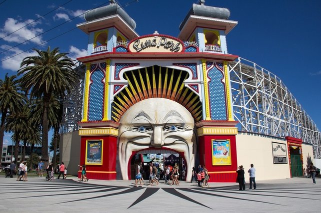 Luna Park in Melbourne. One of the best free things to do in Melbourne and where to eat in Melbourne on a budget