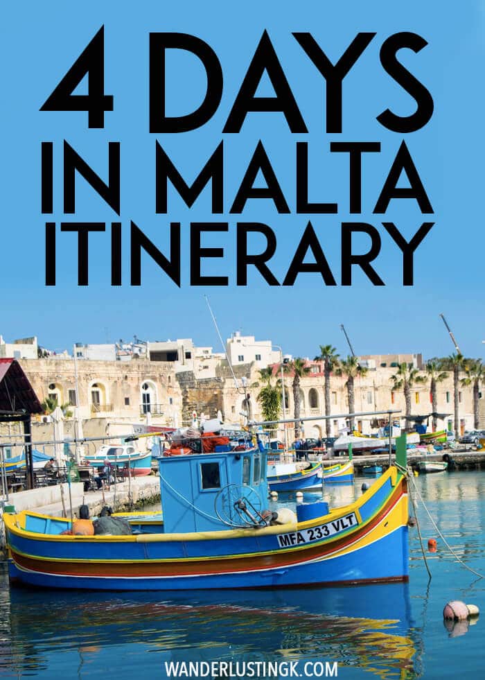 Planning your trip to Malta? Your perfect Malta itinerary for what to do in Malta without a car for a relaxing long weekend in Malta. Includes things to do during four days in Malta while visiting Valletta, Gozo, Mdina, and Marsaxlokk. #travel #Malta #UNESCO #Gozo #Valletta #Europe #Mdina #Marsaxlokk