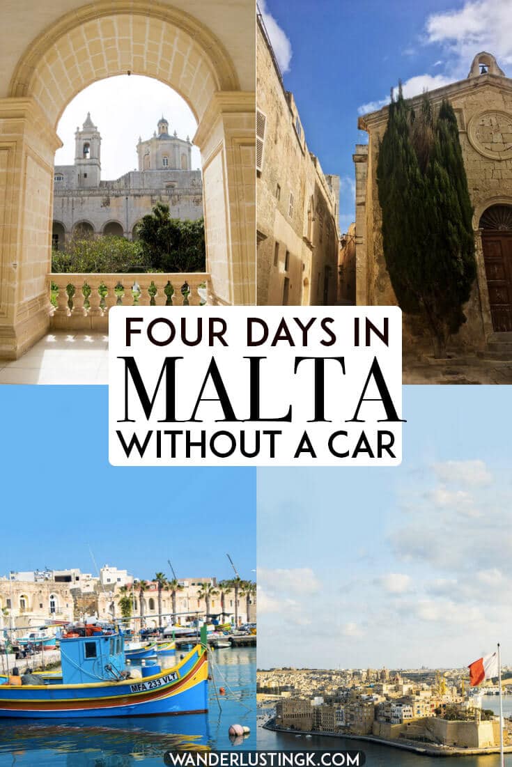 Planning to visit Malta without a car? Your perfect itinerary for four days in Malta without a car including tips for using public transportation in Malta, getting from the Malta airport, and sightseeing in Malta's most beautiful cities in an eco-friendly way. #travel #ecotourism #malta #UNESCO #europe #valleta #gozo