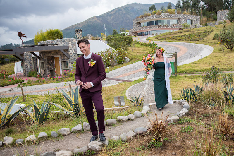 Photo of two brides in Ecuador for an elopement in South America. LGBT elopement inspiration.