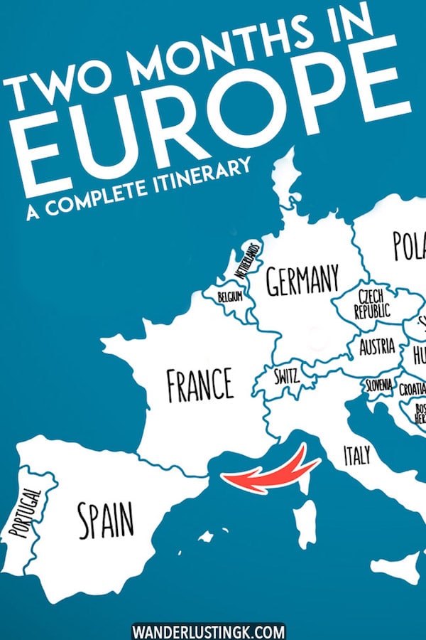 Planning your first European trip? A complete itinerary for Europe in two months that covers eleven countries! Include advice on the best cities to visit in Europe during your Eurotrip, including Paris, Berlin, Amsterdam, Prague, Lisbon... #travel #Europe #Eurotrip #Paris