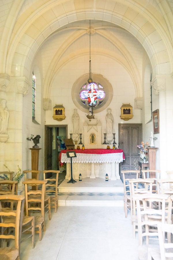 Interior of the private chapel in Normandy France. Read about staying at a chateau in Normandy France! #travel #normandy #france