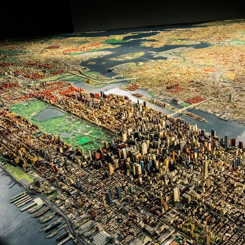 The panorama of the City of new York.  This off the beaten path gem in New York City shows New York City in miniature.  It's held in a museum with suggested admission! #travel #NYC #Newyork
