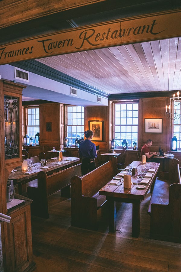 Fraunces Tavern, the spot where the Boston Tea Party was planned, is a historic restaurant in New York