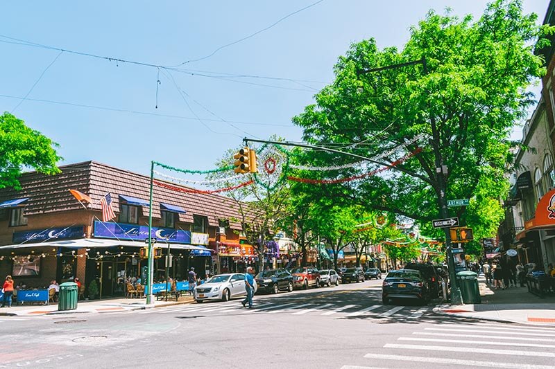 View of Arthur Avenue cafes and restaurants in the Bronx